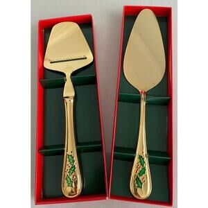 24K Gold Plated Pastry server and cheese slicer with Enamel inlay Retroneu